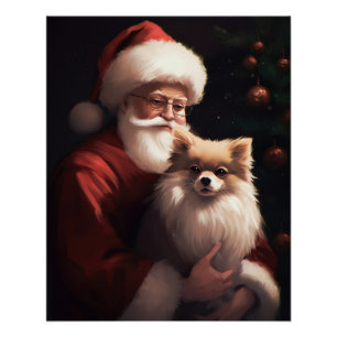 Poster Poméranien avec Noël Festif du Père Noël