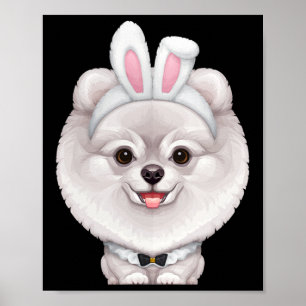 Poster Poméranien Blanc Dans Le Costume Lapin De Pâques