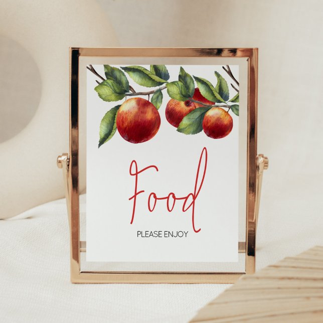 Poster Pomme de notre Baby shower oeil nourriture (Red Apple Baby Shower Food Sign)
