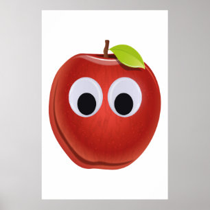 Poster Pomme rouge drôle avec yeux de googly