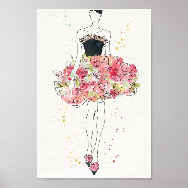 Poster Pomme sauvage | Dessin de robe florale glamour (Devant)