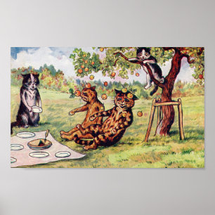 Poster Pomme tombant sur deux chats à un pique-nique, Lou