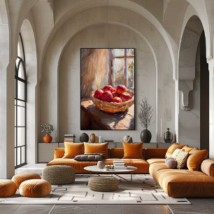 Poster Pommes dans le panier par fenêtre éclairée - Impre