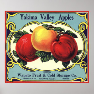 Poster Pommes vintages de vallée de Yakima d'art