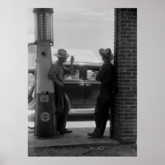 Poster Pompe à gaz vintage visible et voiture 1940