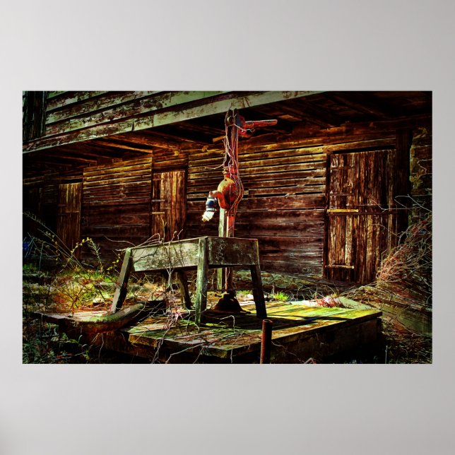 Poster Pompe rustique à eau et étable (Devant)