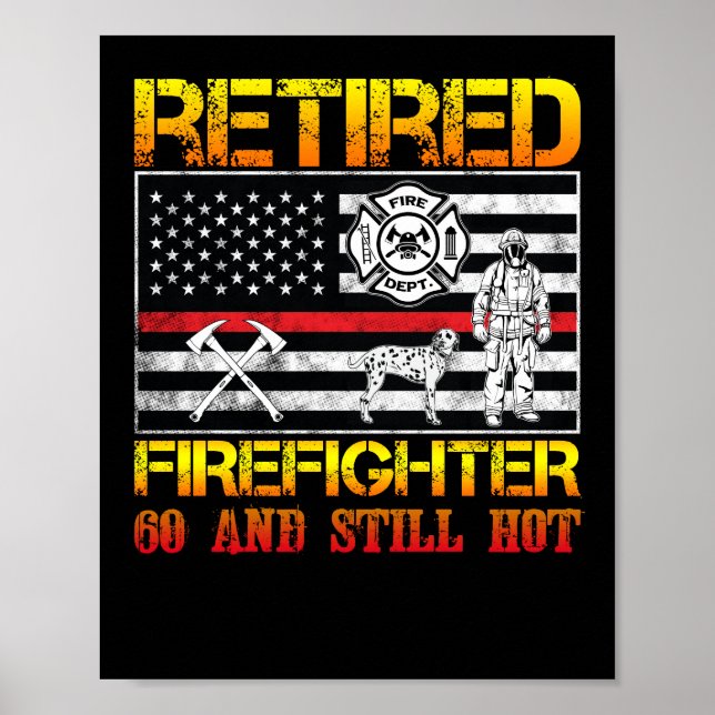 Poster Pompier à la retraite 60e Anniversaire Ligne rouge (Devant)