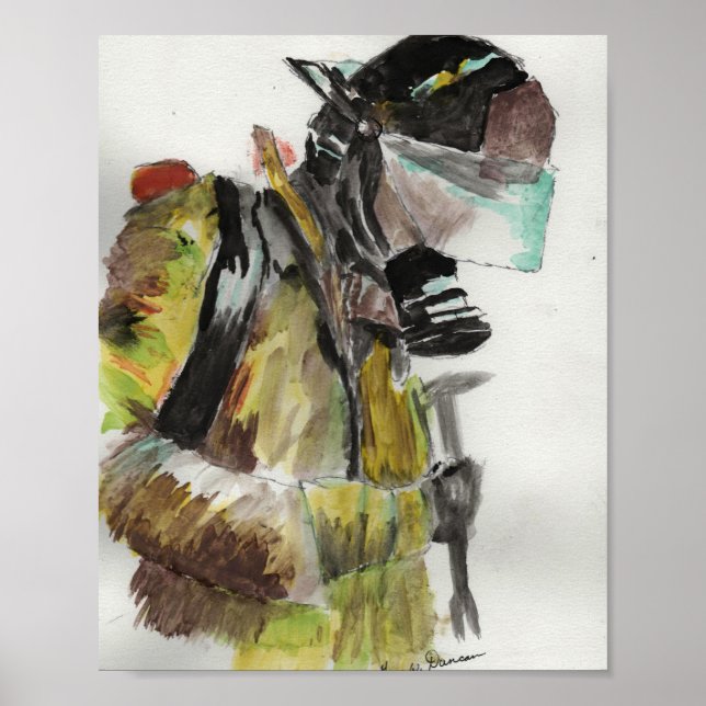 Poster Pompier en aquarelle (Devant)