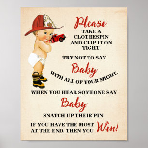 Poster Pompier Ne dites pas Bébé Vêtements Jeu de Douche