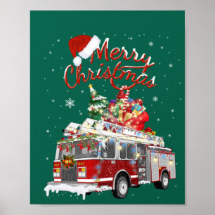 Poster Pompier Père Noël Sleigh Firemer de Noël