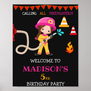 Poster Pompier signe de fête d'accueil Fille Pompier
