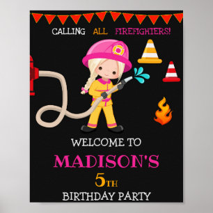 Poster Pompier signe de fête d'accueil Fille Pompier