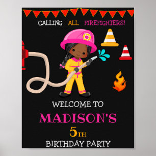 Poster Pompier signe de fête d'accueil Fille Pompier