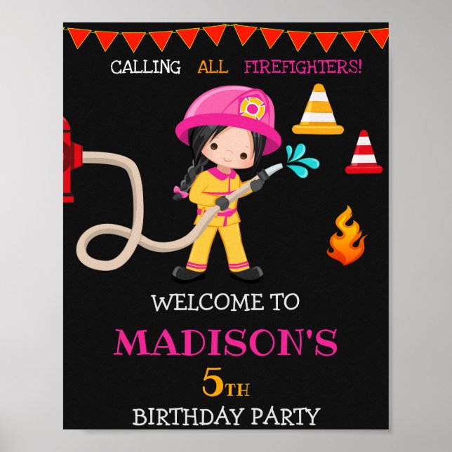 Poster Pompier signe de fête d'accueil Fille Pompier (Devant)