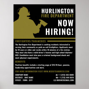 Poster Pompier Silhouette, Recrutement des pompiers