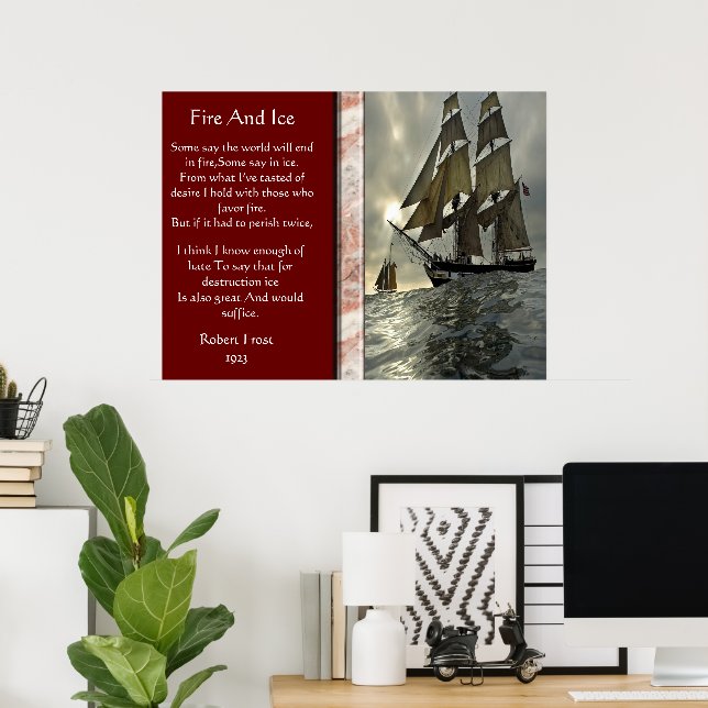 Poster Pompiers Et Glace Avec Bateaux À Voile Océanique (Bureau à domicile)