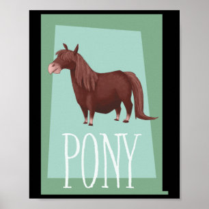 Poster Poney Shetland Brun Fantaisiste Sur Fond Vert Rétr