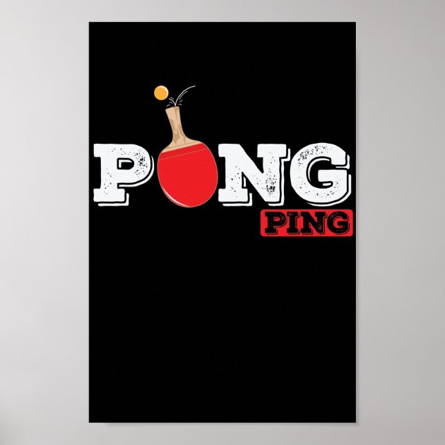 Poster Pong Ping Spieler Tischtenniskelle mit Ball (Devant)