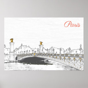 Poster Pont Alexandre III on Seine River - Paris France