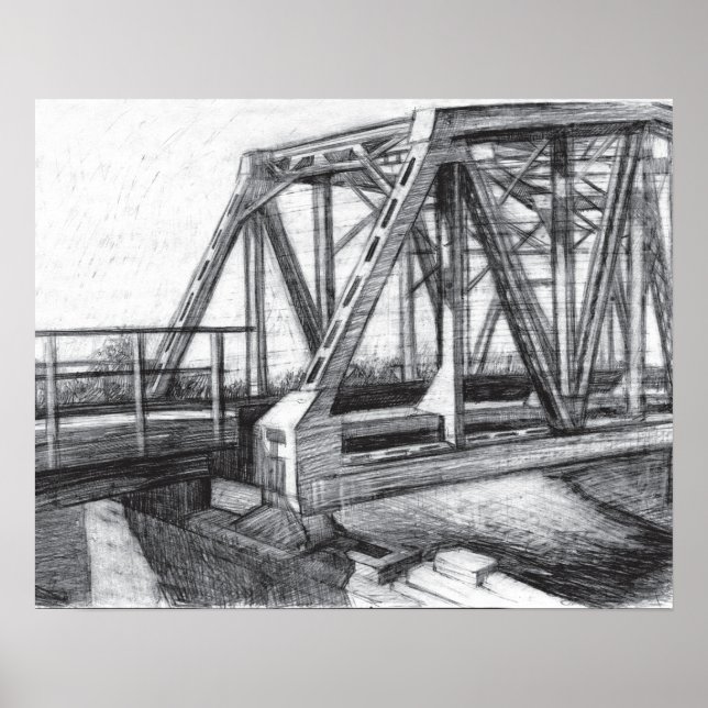 Poster Pont ancien dessin au crayon (Devant)