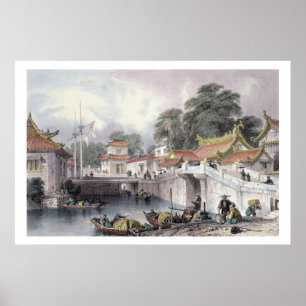 Poster Pont antique au-dessus de la rivière chez Chapro,