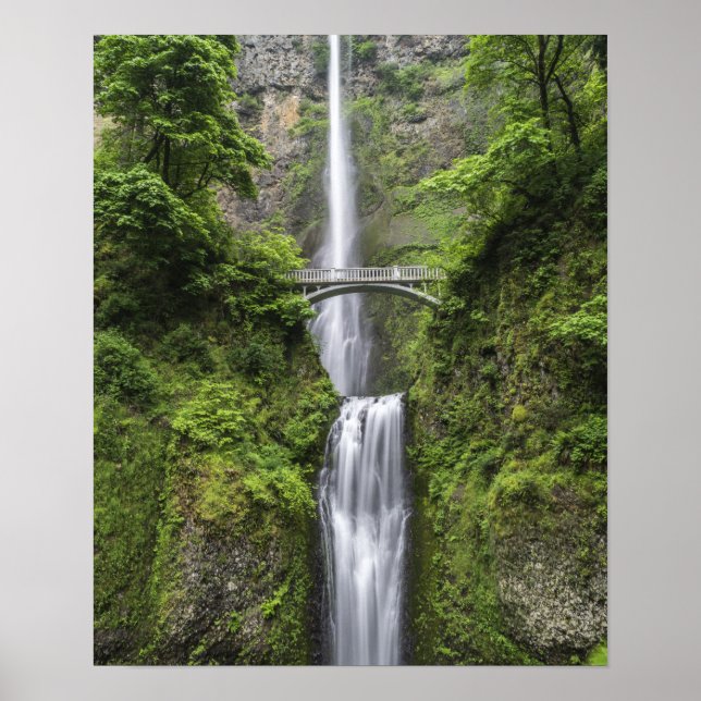 Poster Pont au-dessus du paysage des chutes d'eau (Devant)