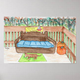 Poster Pont avec chien - Bienvenue sur l'île