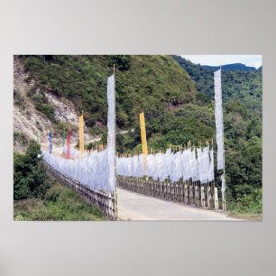 Poster Pont avec des drapeaux de prière bouddhistes - Bho