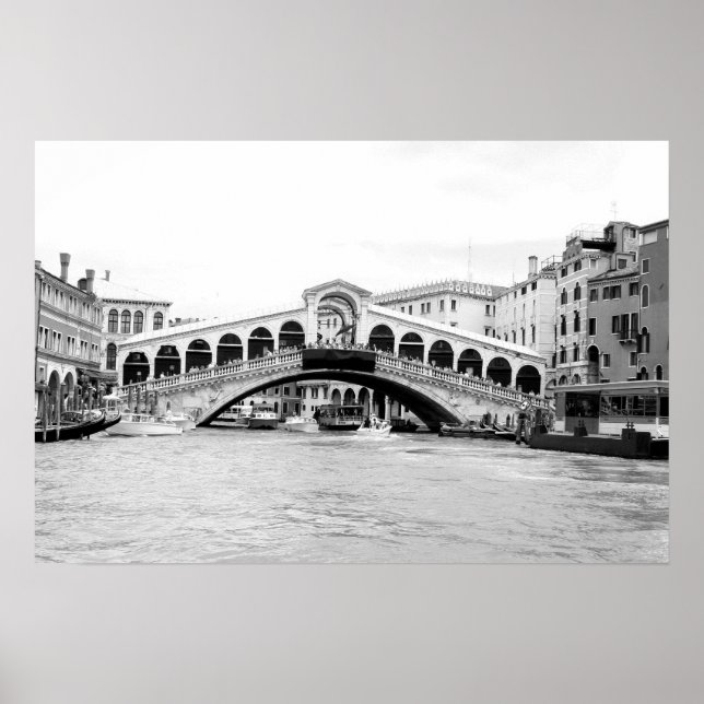 Poster Pont Black and White Rialto, Venice. (Devant)