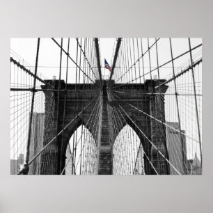 Poster Pont Brooklyn noir et blanc avec drapeau couleur