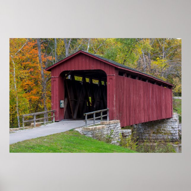Poster Pont couvert de Cataract au-dessus du ruisseau Mil (Devant)