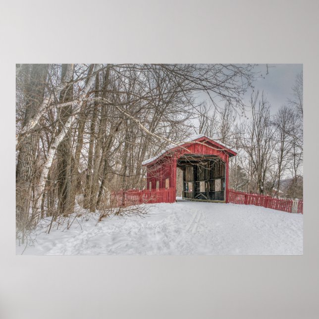 Poster Pont couvert Neige rouge Photo (Devant)