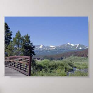 Poster Pont cyclable de Breckenridge et montagnes enneigé
