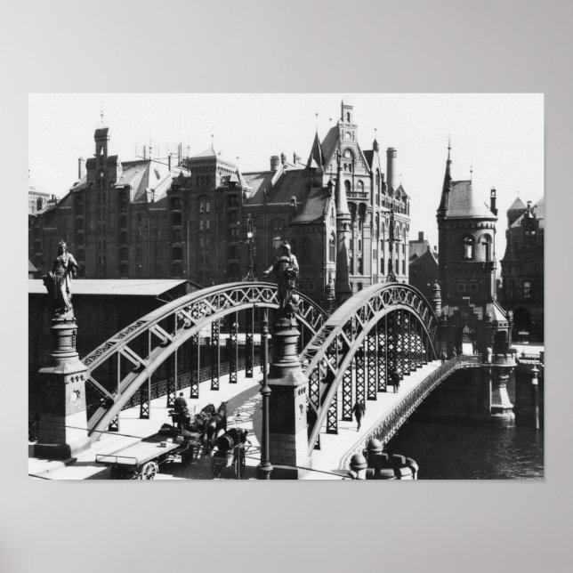 Poster Pont dans le Speicherstadt Hamburg, vers 1910 (Devant)