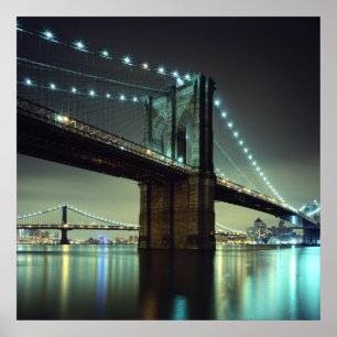 Poster Pont de Brooklyn au pont de Manhattan de nuit
