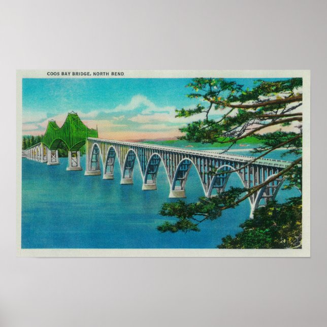 Poster Pont de Coos Bay à North Bend, Oregon (Devant)