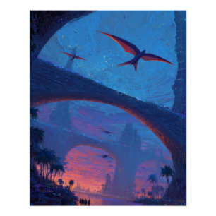 Poster Pont de coucher de soleil du dragon volant Fantast