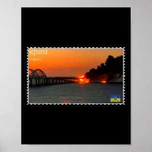 Poster Pont de Kertch de Crimée Timbre Crimée Pont Pénins