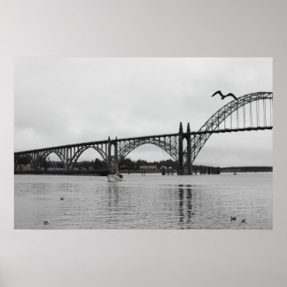 Poster Pont de la baie de Yaquina en noir et blanc