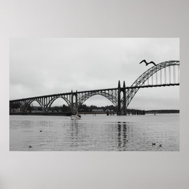 Poster Pont de la baie de Yaquina en noir et blanc (Devant)