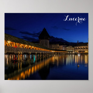 Poster Pont de la chapelle Lucerne Suisse à la nuit