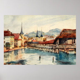 Poster Pont de la chapelle vintage de la Suisse antique L