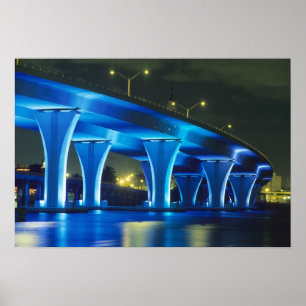 Poster Pont de nuit au port de Miami, Floride