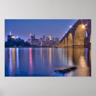 Poster Pont de pierre de Minneapolis à Twilight