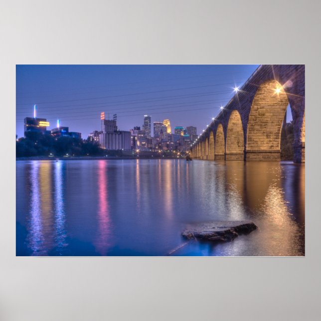 Poster Pont de pierre de Minneapolis à Twilight (Devant)