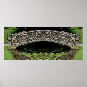 Poster Pont de pierre Lilypads Nature Miroir Abstrait