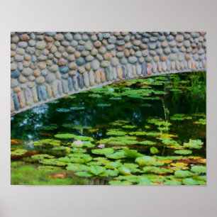 Poster Pont de pierre Lilypads peinture aquarelle