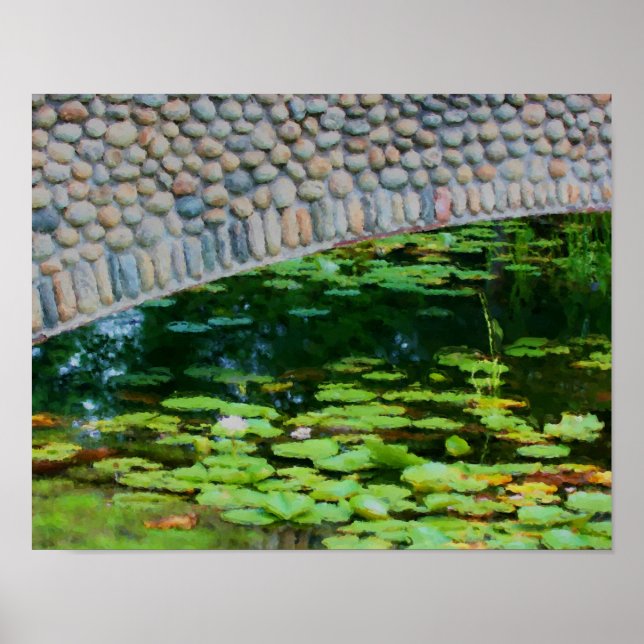 Poster Pont de pierre Lilypads peinture aquarelle (Devant)