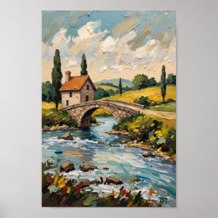Poster Pont de rivière vintage Art de campagne