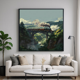 Poster Pont de train à vapeur - Peinture de paysage de st